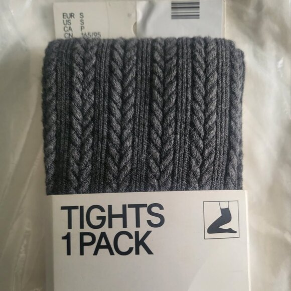 NEW H&M Textured KNIT Dark Gray Tights with an elastic waistband Size: S - Picture 2 of 3